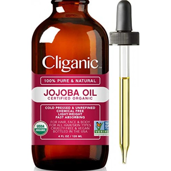 Cliganic USDA Organic Jojoba Oil, 100% Pure 4oz Large | Natural...