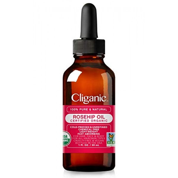 Cliganic USDA Organic Rosehip Seed Oil for Face, 100% Pure | Natu...