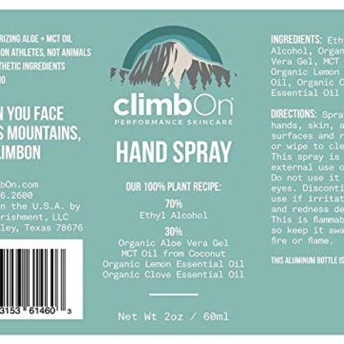 climbOn Hand Spray Waterless Cleaner - Essential Oil Hand Sanitiz...