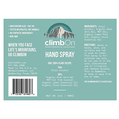 climbOn Hand Spray Waterless Cleaner - Essential Oil Hand Sanitiz...