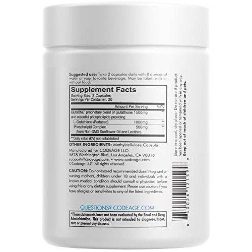 Codeage Liposomal Glutathione 1000 mg, GlutaONE Antioxidant Phosp...