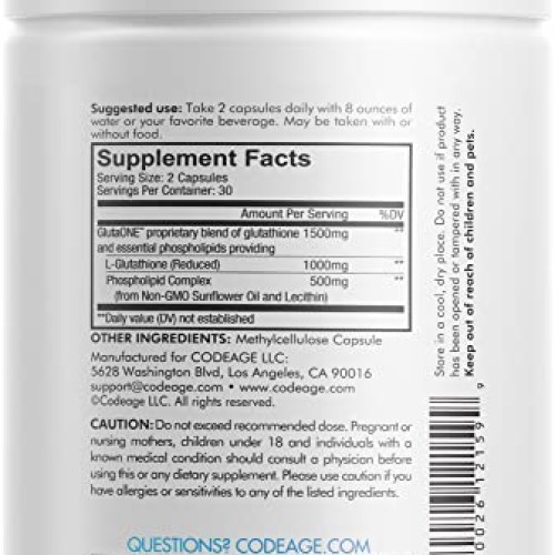 Codeage Liposomal Glutathione 1000 mg, GlutaONE Antioxidant Phosp...