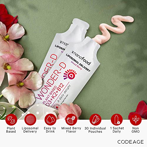 Codeage Liposomal Vitamin D3 Liquid Supplement Sachet, Wonder-D C...