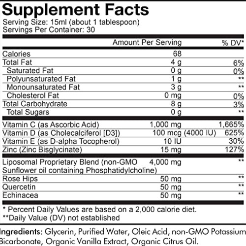 Codeage Liquid Vitamin C 1000mg, Vitamins D3, E & Zinc, Rose Hips...