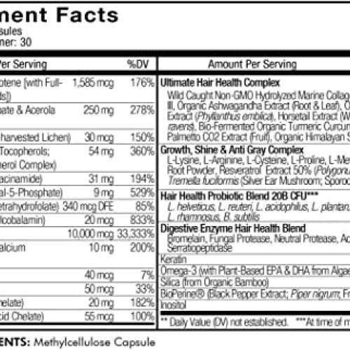 Hair Vitamins, Biotin, Keratin Supplement –Collagen, Vitamin A, B...