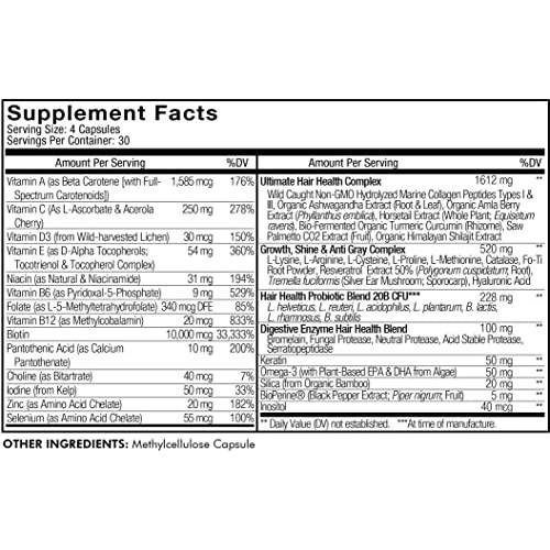 Hair Vitamins, Biotin, Keratin Supplement –Collagen, Vitamin A, B...