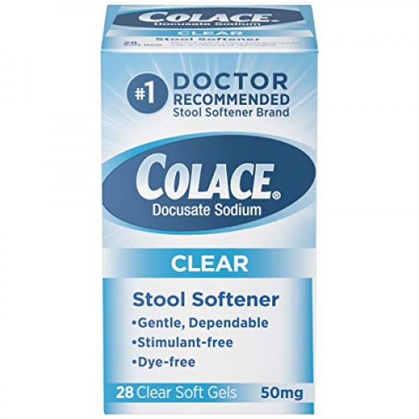Colace Clear Stool Softener 50mg Soft Gels 28 Count Docusate Sodi...