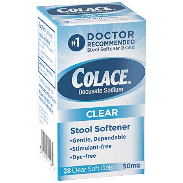Colace Clear Stool Softener 50mg Soft Gels 28 Count Docusate Sodi...