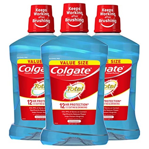 Colgate Total Alcohol Free Mouthwash for Bad Breath, Antibacteria...