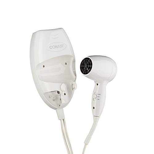 Conair 1600 Watt Wall-Mount Hair Dryer with LED Night Light, White