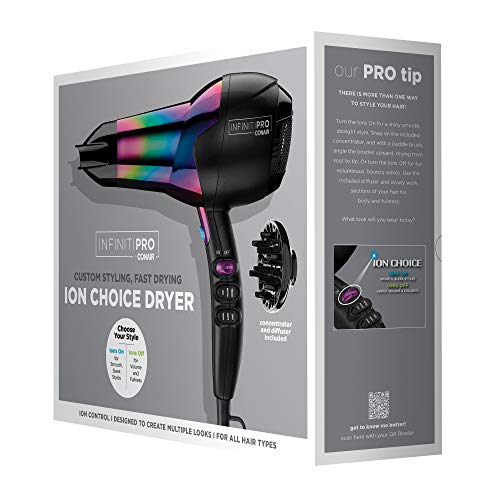 Conair INFINITIPRO 1875 Watt Ion Choice Hair Dryer, Rainbow Chrom...