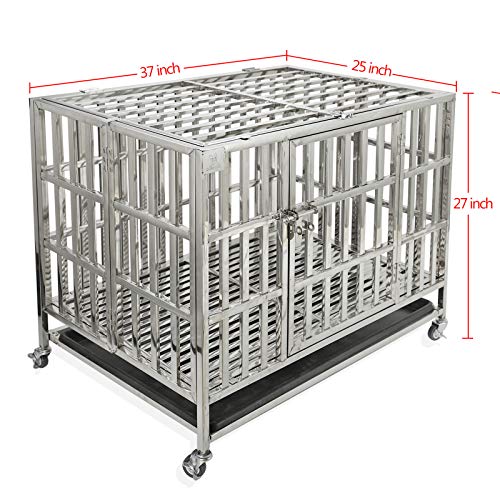 Confote 37” Heavy Duty Stainless Steel Dog Cage Kennel Crate and ...