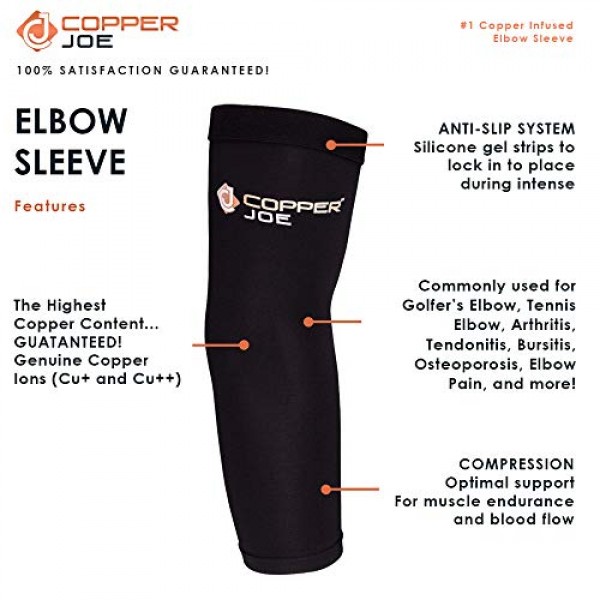 2 Pack - Copper Joe Compression Recovery Elbow Sleeve - Highest C...