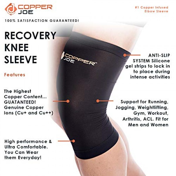 2 Pack - Copper Joe Knee Compression Sleeve - Highest Copper Cont...