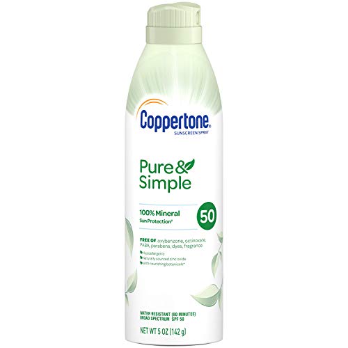 Coppertone Pure Simple Mineral SPF 50 Sunscreen Spray Zinc Oxide ...