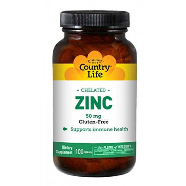Country Life Zinc 50 mg Amino Acid Chelate, Tablets, 100-Count