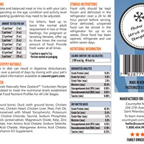 CountryPet Naturals Pasteurized Frozen Cat Food, 1.5 lbs, Turkey ...