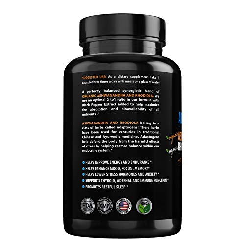 Organic Ashwagandha, Rhodiola Rosea, Black Pepper Extract to Impr...