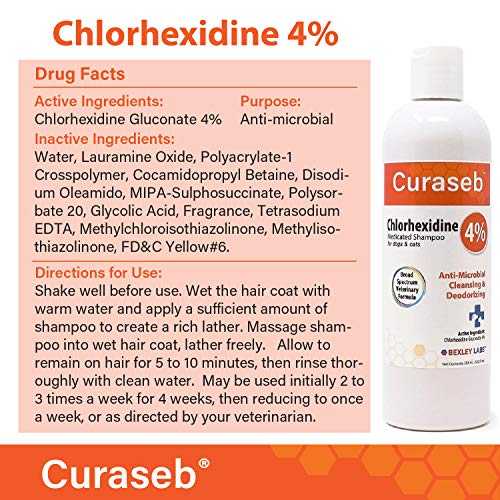 Curaseb Chlorhexidine 4% Shampoo for Dogs & Cats, Maximum Strengt...