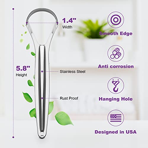 D Tongue Scraper, Stainless Steel Tongue Cleaners with Travel Cas...