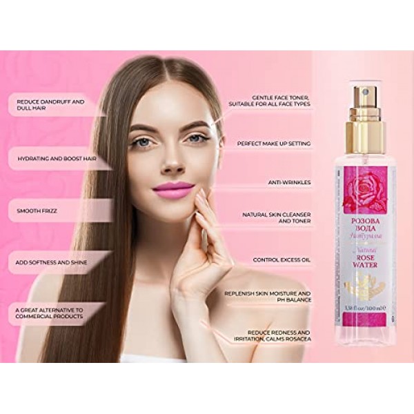 Bulgarian Rose Water Spray for Face Organic by Damascena Makeup S...