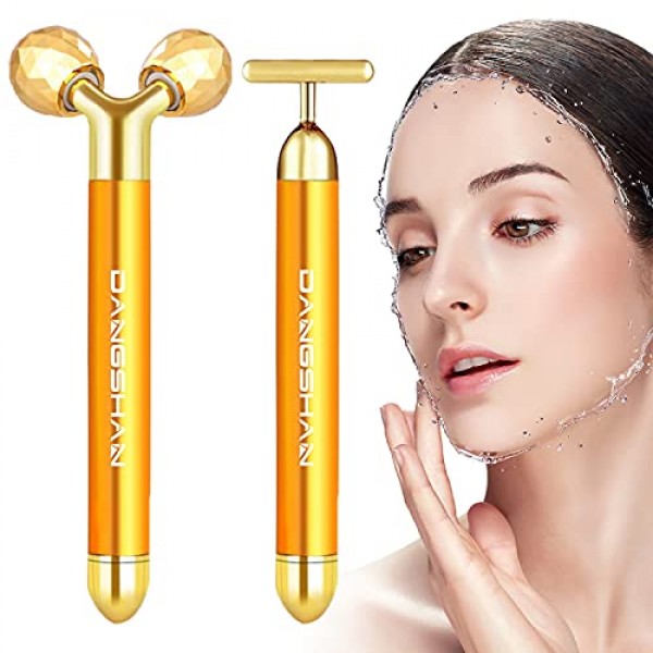 2-IN-1 Beauty Bar 24k Golden Pulse Facial Face Massager, Electric...