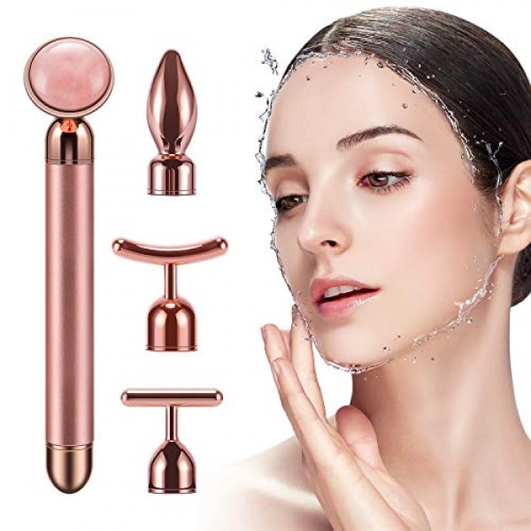 4-IN-1 Beauty Bar 24k Golden Pulse Face Massager, Electric Jade R...