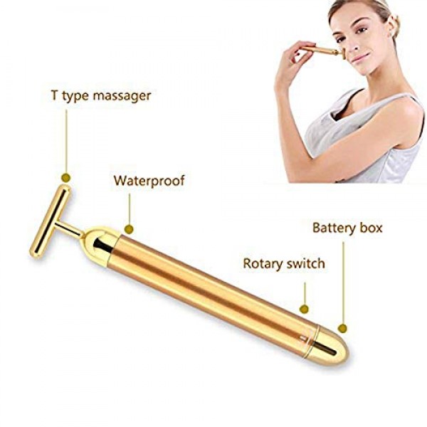 Beauty Bar 24k Golden Pulse Facial Massager, T-Shape Electric Fac...