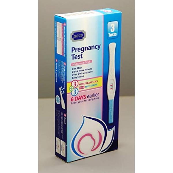David 3 HCG Pregnancy Test Midstream Sticks and 3 Test Strips wit...