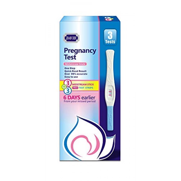 David 3 HCG Pregnancy Test Midstream Sticks and 3 Test Strips wit...
