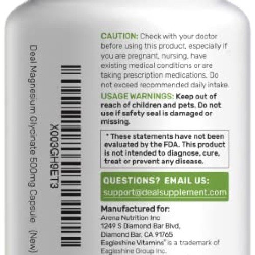 Magnesium Glycinate 500mg, 180 Veggie Capsules | Chelated for Eas...