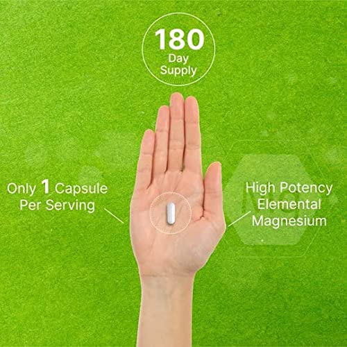 Magnesium Glycinate 500mg, 180 Veggie Capsules | Chelated for Eas...