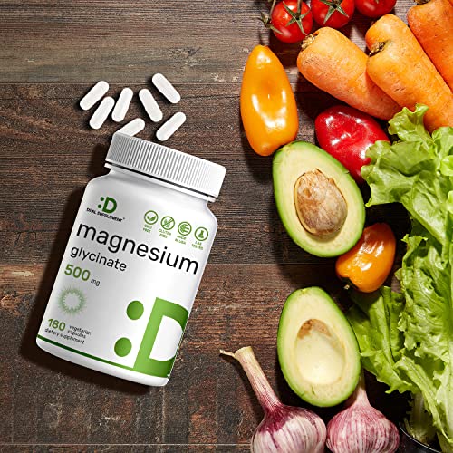 Magnesium Glycinate 500mg, 180 Veggie Capsules | Chelated for Eas...
