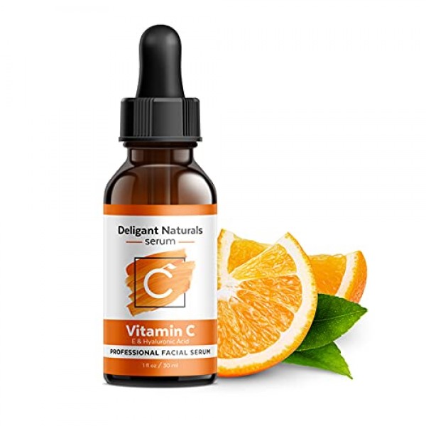 Deligant Naturals Vitamin C Serum with Hyaluronic Acid & Vit E - ...