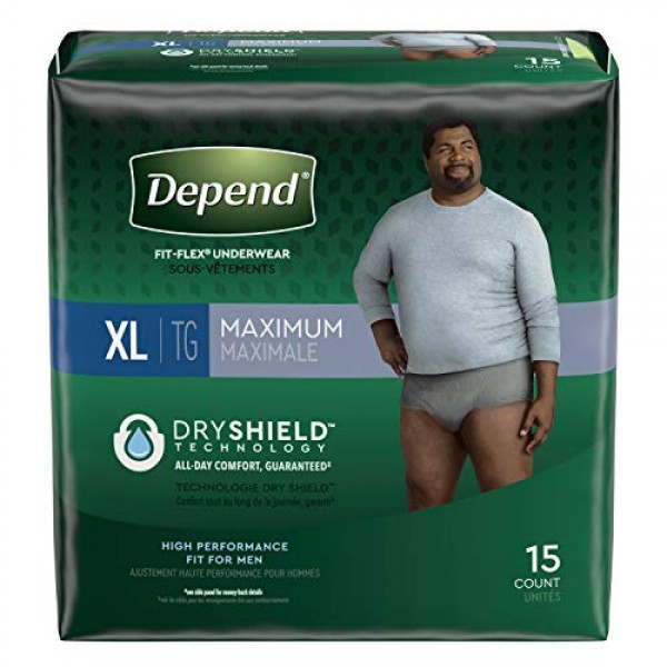 Depend FIT-FLEX Incontinence Underwear for Men, Maximum Absorbenc...