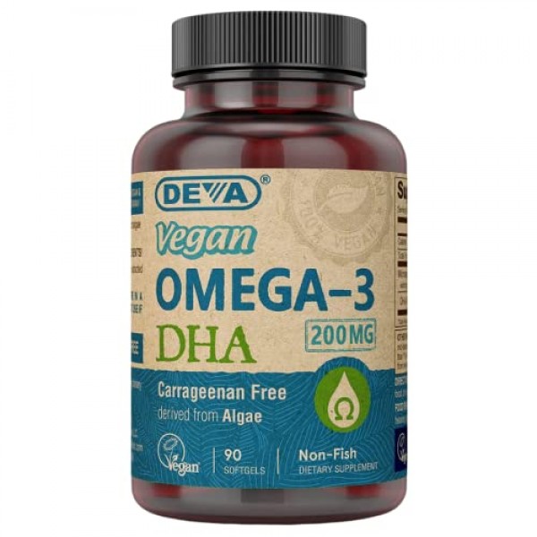 DEVA Vegan Vitamins Vegan DHA Algae 200mg Vegan Softgels, 90-Co...