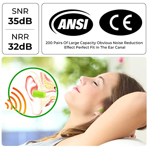 200Pairs Foam Earplugs, 32dB Disposable Noise Reduction Ear Plugs...