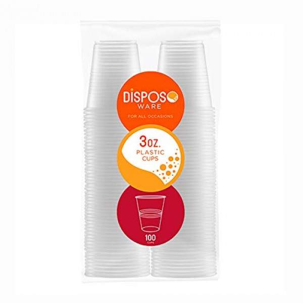 DisposoWare 3 oz. Disposable Plastic Cups [100 Pack]