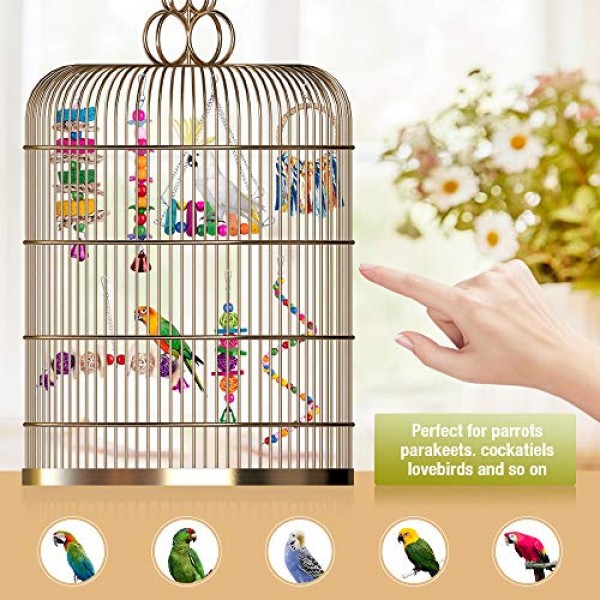 7pcs Bird Parrot Swing Toys,Hanging Bell-Colorful Chewing Toys wi...