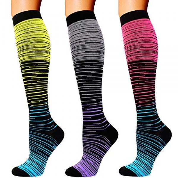 3 Pairs Compression Socks for Women Men 20-30mmhg Knee High Stock...