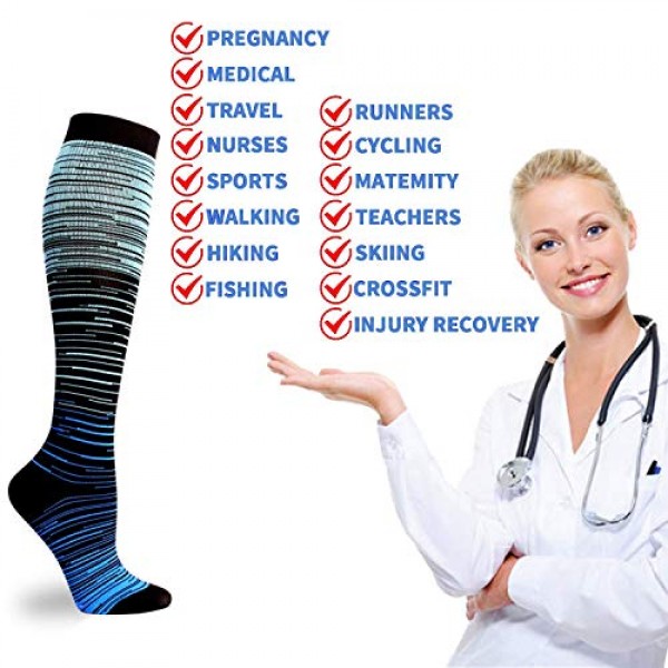 5 Pairs Compression Socks for Men Women 20-30 mmHg for Running Nu...