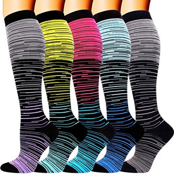 5 Pairs Compression Socks for Men Women 20-30 mmHg for Running Nu...