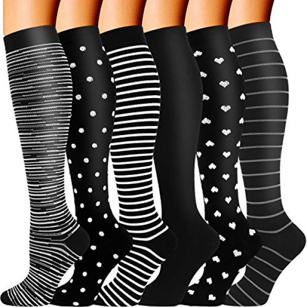 6 Pairs Best Medical Compression Socks Women Men 20-30 mmHg Knee ...