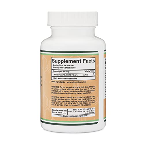 Lumbrokinase Enzymes Supplement - 120 Capsules Max Activity 10,0...