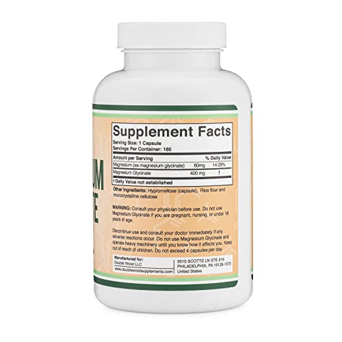 Magnesium Glycinate 400mg, 180 Capsules Vegan Safe, Manufactured...