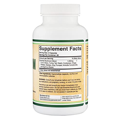 Mushroom Supplement Complex - 1,000mg Blend of Top 10 Essential M...