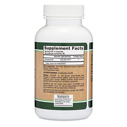 Serrapeptase 240,000 SPU Max Potency 120 Vegan Capsules Proteol...