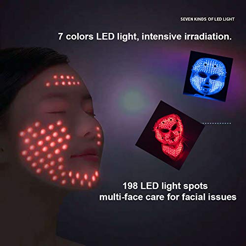 Led Face Light 7 Color Facial Skin Care Mask with Blue & Red Ligh...