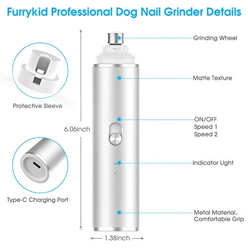 Furrykid Dog Nail Grinder, Professional Pet Nail Trimmer, 2-Speed...
