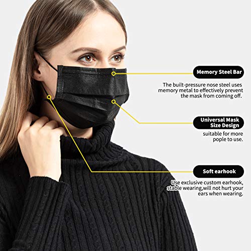 50 PCS Black Disposable Face Masks Breathable Dust Mask with Stre...